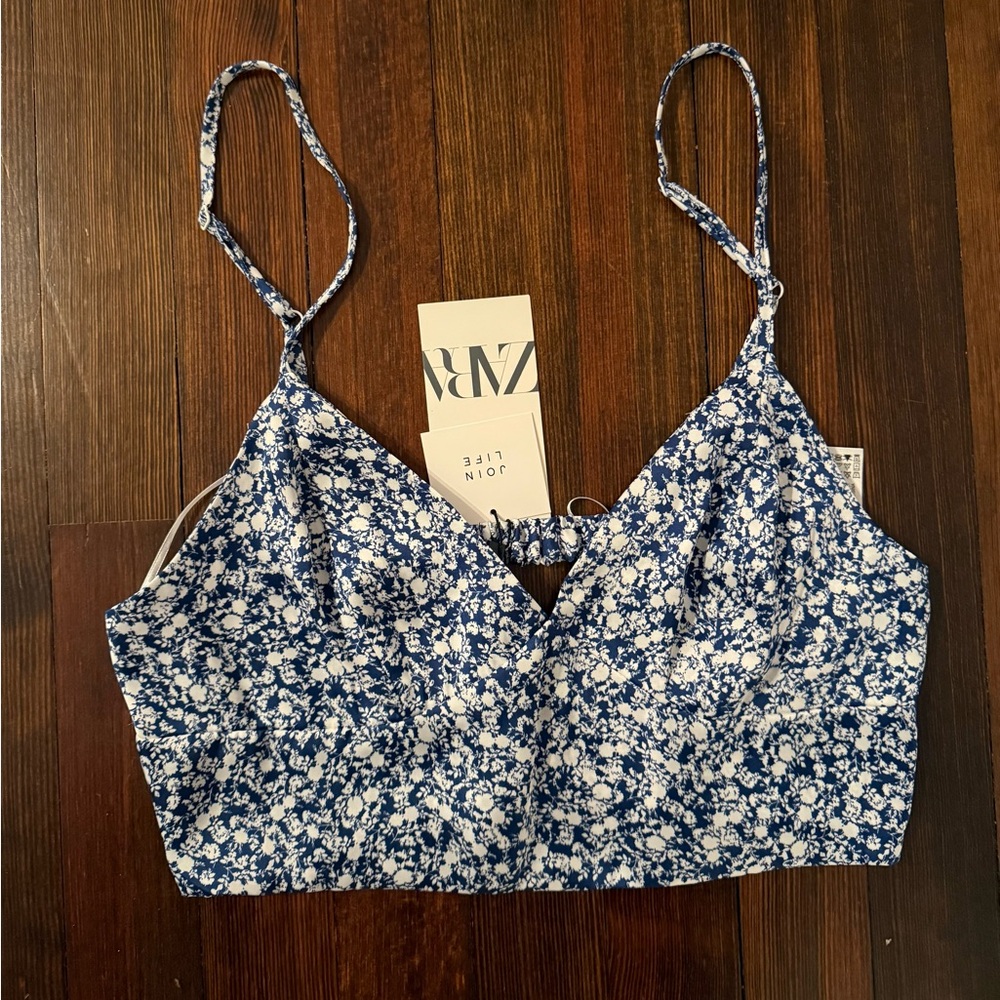 Zara Navy and White Floral Bralette